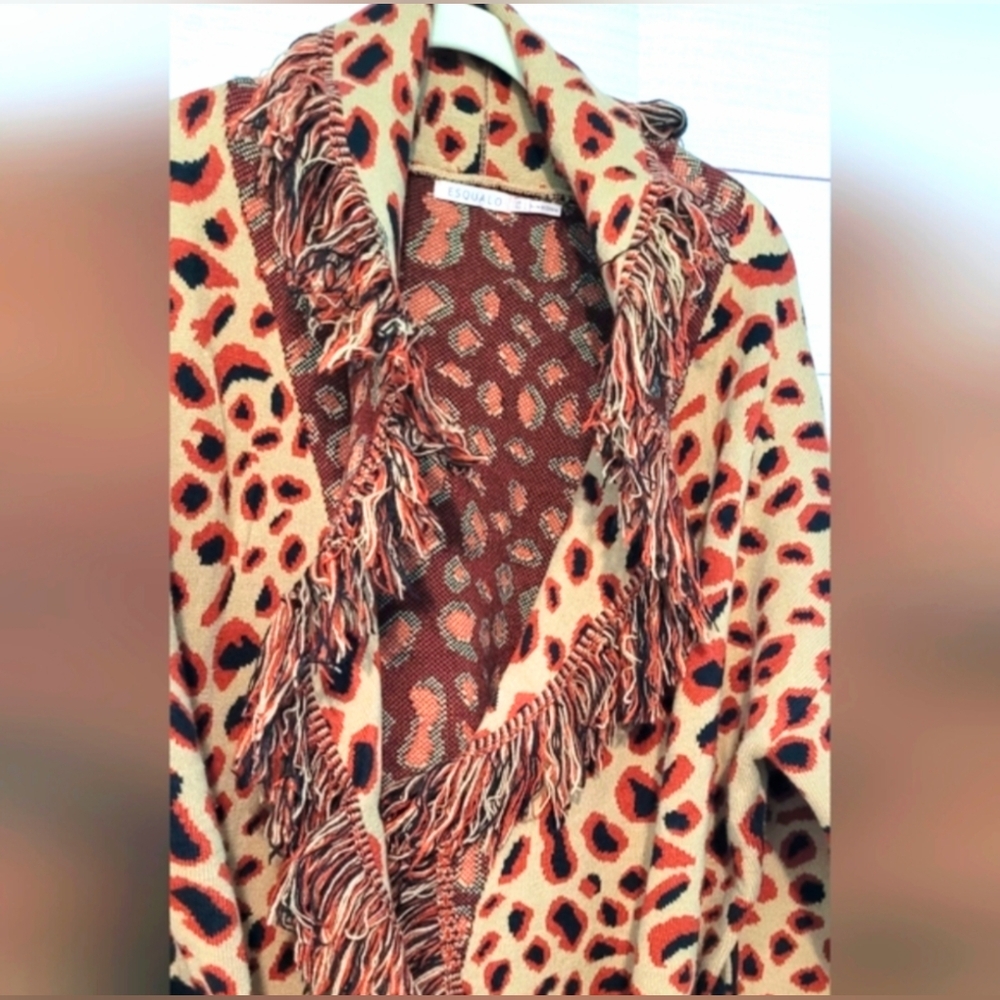 Rare Esqualo Brown and Black Leopard Print Belted Cardigan  Size Large - Picture 11 of 11